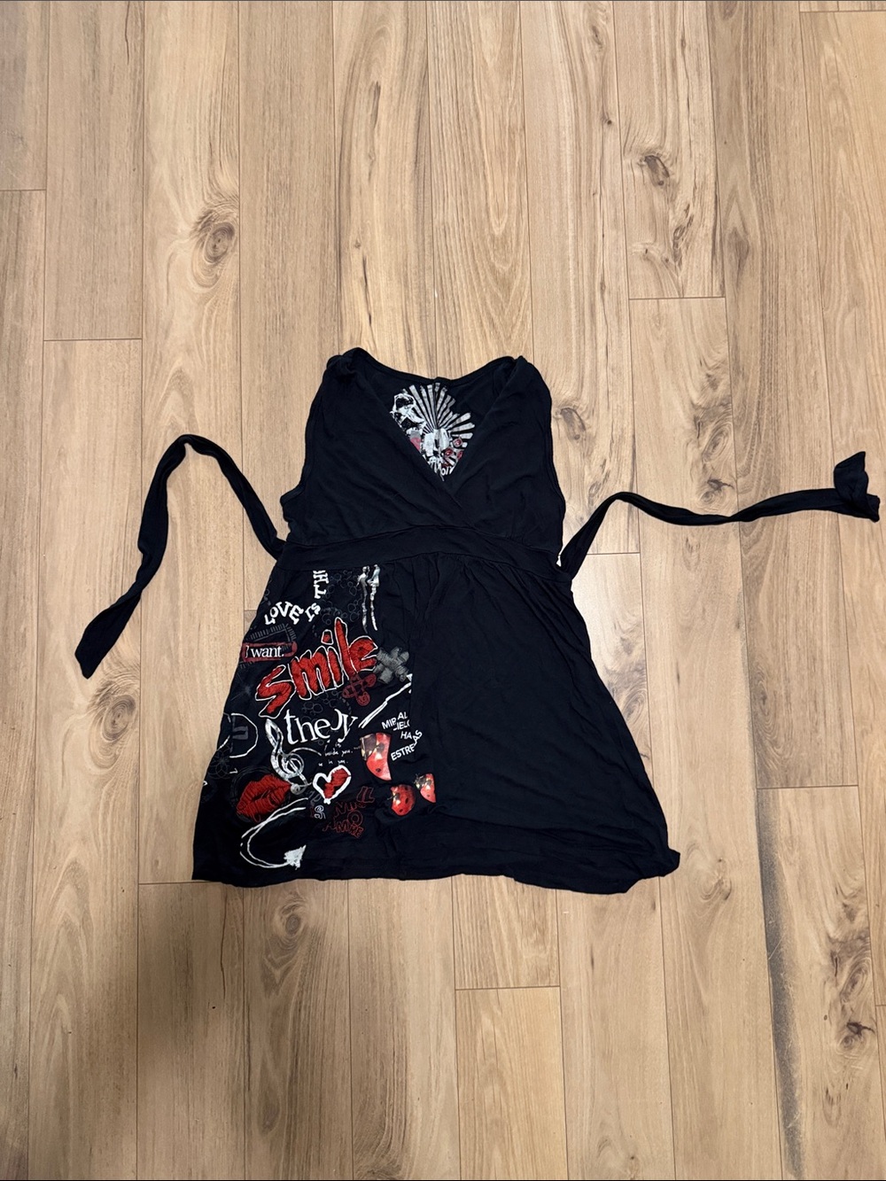 Desigual Black Dress with Red and White Graphic